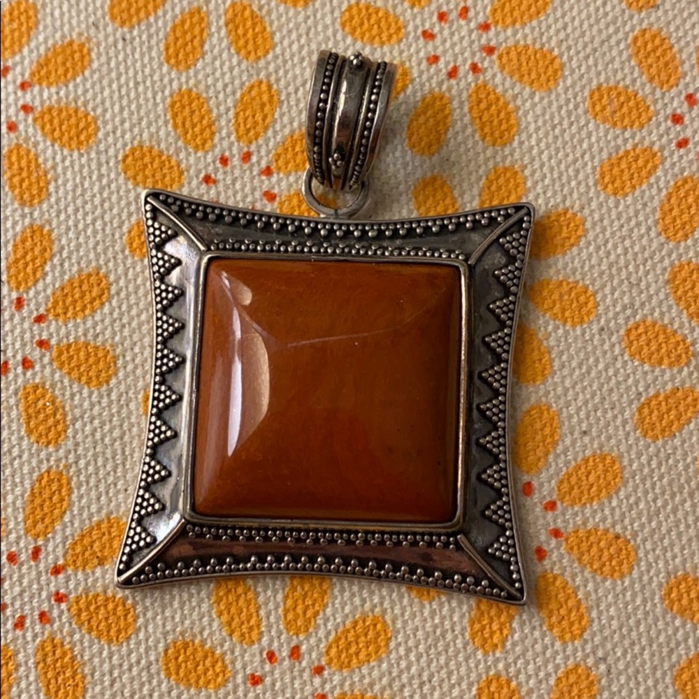 Vintage red stone and silver necklace pendant